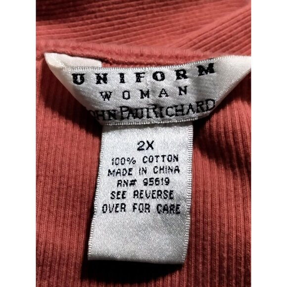 Uniform Woman Coral Short Sleeve Top Size 2X Beaded Embellished Scoop Neckline - Picture 8 of 8